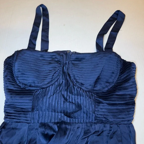 ASTR the Label Navy Satin Pleated Bustier Sleeveless Midi Dress NEW Size Medium - Picture 2 of 7